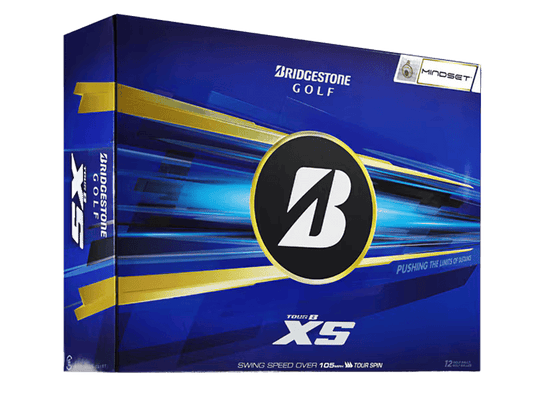 Bridgestone 2026 TOUR B XS Mindset Golf Balls (12 Pack) packaging with blue design and logo.