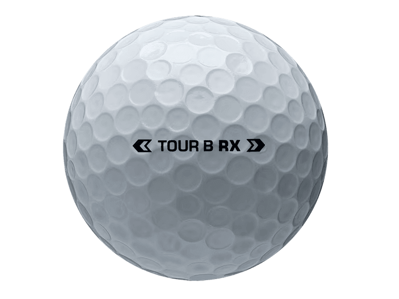 Bridgestone TOUR B RX golf ball showcasing the signature markings for distance and control in golf.