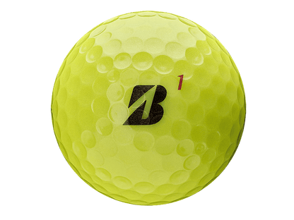Bridgestone TOUR B X golf ball in vibrant yellow color, showcasing logo and number 1 for maximum performance.
