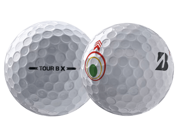 Bridgestone 2026 TOUR B X Mindset Golf Balls (12 Pack) showing the two sides with Tour B X branding.