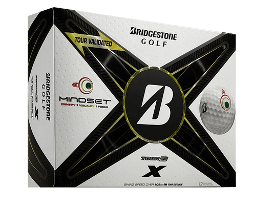 Bridgestone TOUR B X Mindset Golf Balls packaging, designed for precision and performance with a focus on faster swing speeds.
