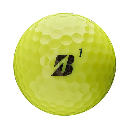 Bridgestone TOUR B XS Golf Ball in bright yellow, designed for maximum spin and softer feel for advanced golfers.