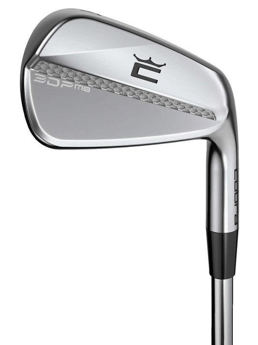 Close-up of the COBRA 3DP MB Irons showcasing its sleek design and innovative 3D printing technology.