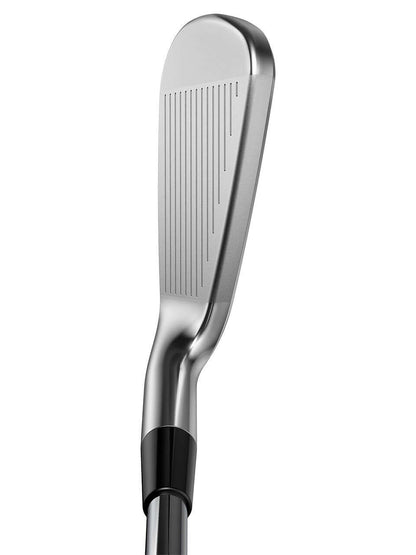 COBRA 3DP X Irons showing a close-up of the clubhead design with precision grooves for improved performance.