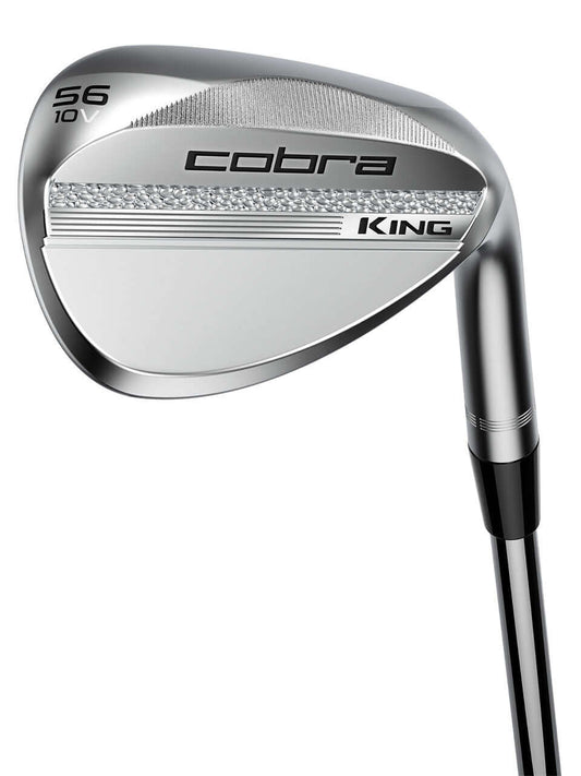 Close-up of KING Wedge featuring COBRA logo, showcasing precision and advanced MIM construction for golfers.