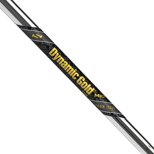 Dynamic Gold Mid Tour Issue iron shaft .355, designed for increased launch and spin with unique shaft geometry.