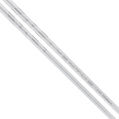 Close-up of FUJIKURA 2025 VENTUS WHITE wood shaft showcasing its sleek design and branding.