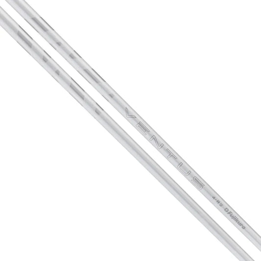 Close-up of FUJIKURA 2025 VENTUS WHITE wood shaft showcasing its sleek design and branding.