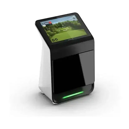 Golf Simulator Value Package featuring Garmin R50 Launch Monitor with touchscreen for accurate ball tracking.