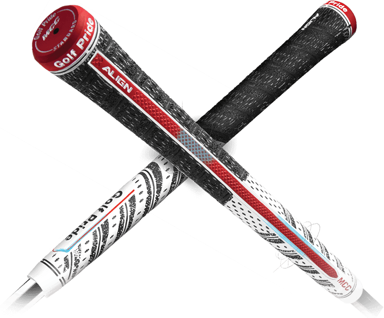 Golf Pride MCC ALIGN grips showcasing raised ridge for optimal hand placement and clubface awareness.