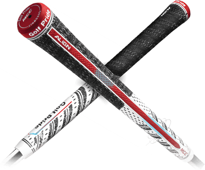 Golf Pride MCC ALIGN grips showcasing raised ridge for optimal hand placement and clubface awareness.