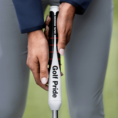 Golf Pride Reverse Taper flat putter grip showcasing its innovative design for optimizing putting stroke.