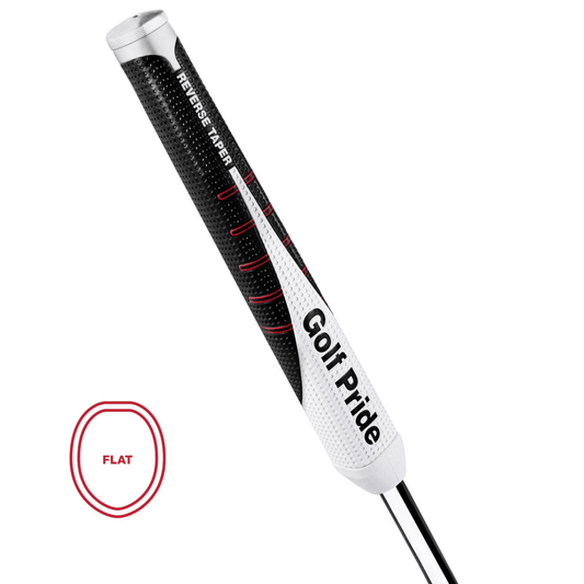 Golf Pride Reverse Taper Flat putter grip with softened texture for optimized putting stroke and palm-to-palm style.