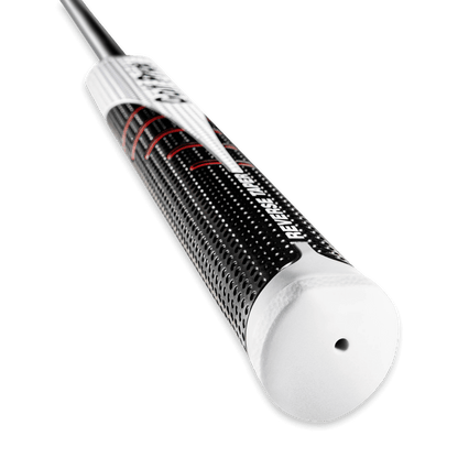Close-up of Golf Pride Reverse Taper putter grip, showcasing its round shape and textured surface for improved control.