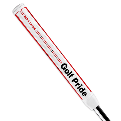 Golf Pride Zero Taper Putter Grip featuring a white and red design for consistent feel and confident putts.