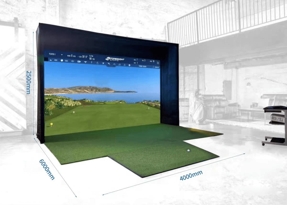Golf Simulator Value Package with immersive visuals and accurate ball tracking in a home setup.
