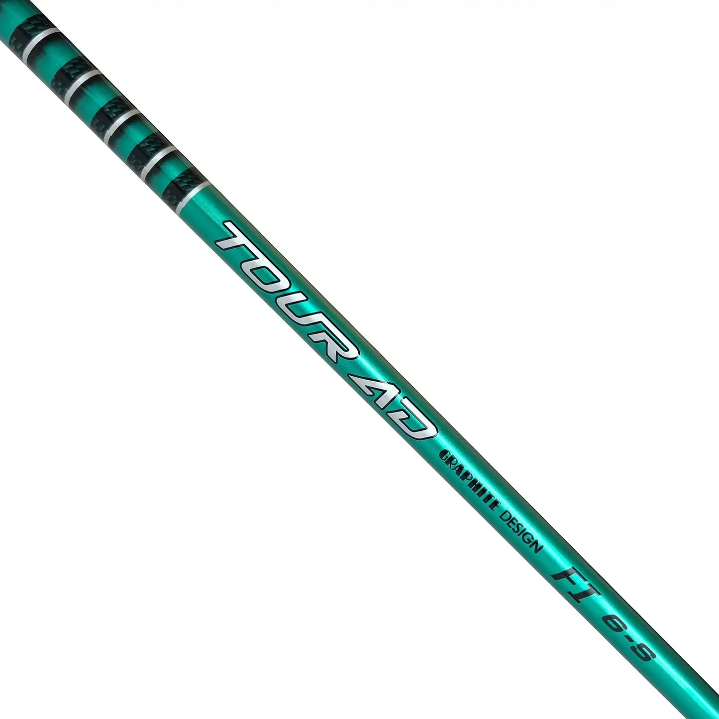 Graphite Design Tour AD FI Wood Shafts showcasing the turquoise design and markings on the shaft.
