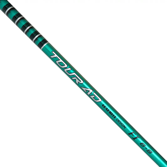 Graphite Design Tour AD FI Wood Shafts showcasing the turquoise design and markings on the shaft.