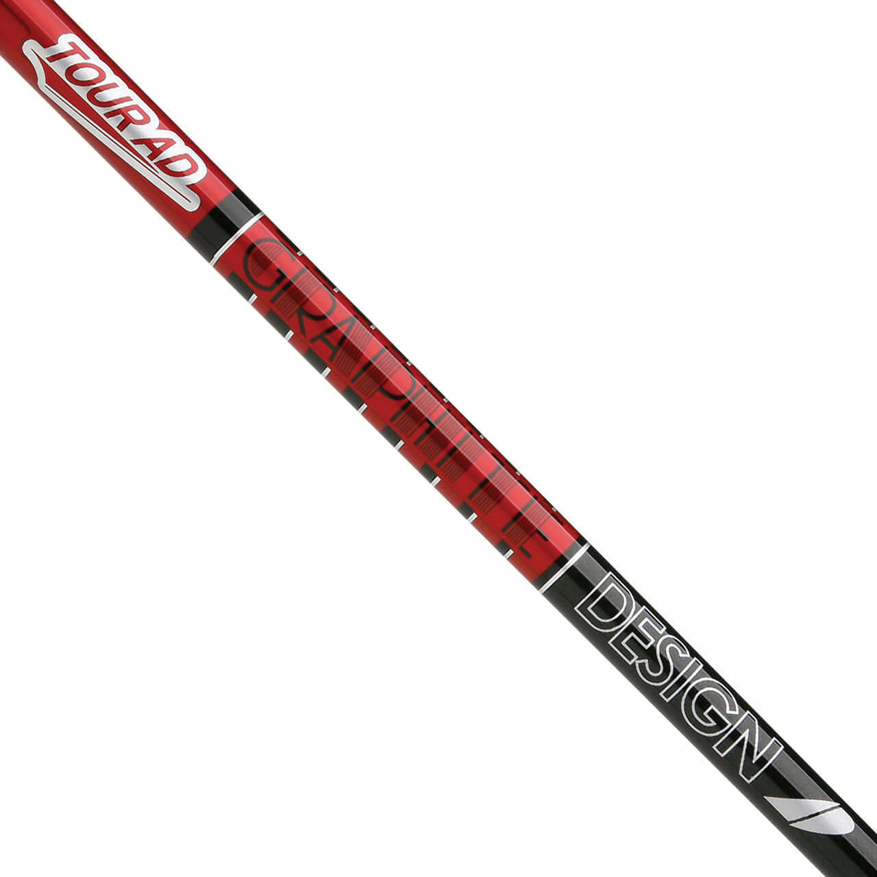 Graphite Design Tour AD VF Hybrid Shaft in red and black, offering power and stability for golfers.