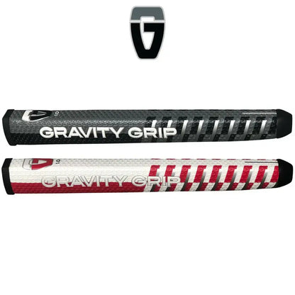 GRAVITY GRIPS 1.0 Pistol Putter Grip in black and red color options, showcasing unique textured designs.