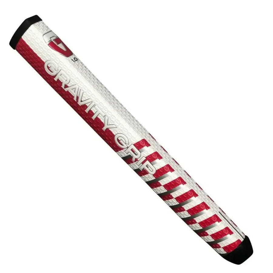 GRAVITY GRIPS 1.0 Pistol Putter Grip featuring a red and white design and textured surface for enhanced grip and feel.
