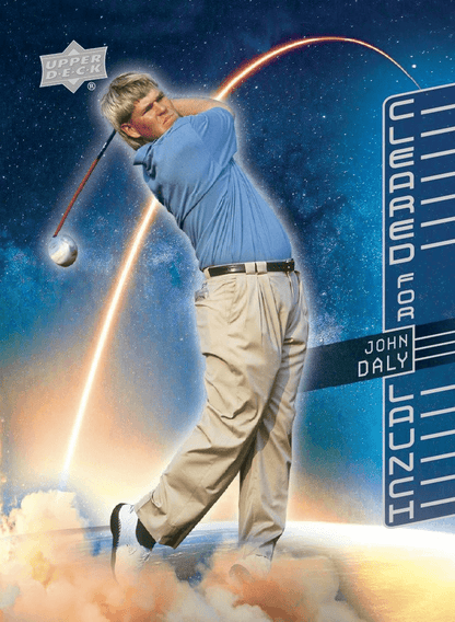 2025 Upper Deck Golf Hobby Box (Pre Order) with John Daly hitting a golf ball against a cosmic background.