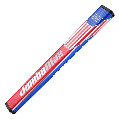 JumboMax JMX JumboFlat™ 13 Putter Grip with patriotic design in red, white, and blue, highlighting performance features.