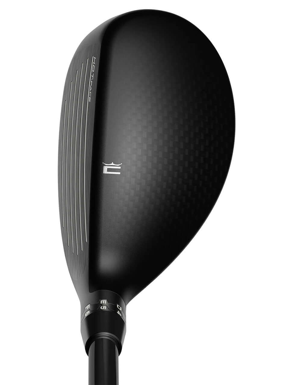Close-up view of the KING TEC Hybrid golf club head showcasing sleek design and advanced technology.