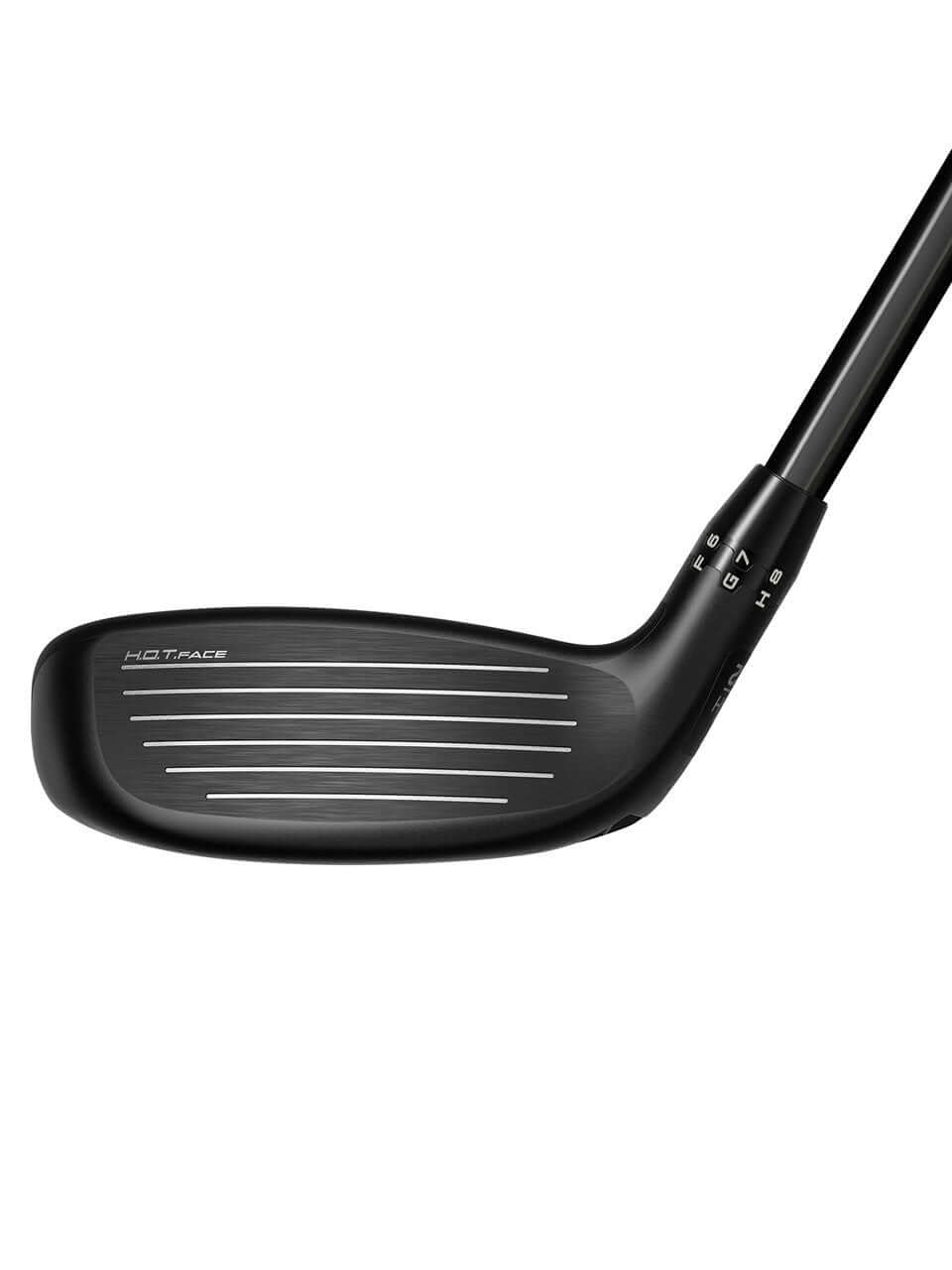 Close-up of the KING TEC Hybrid golf club face showcasing H.O.T. Face Technology and refined shaping.