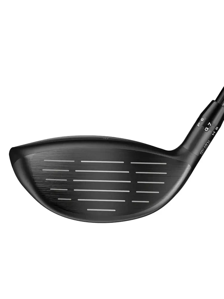 Close-up view of the striking face of the KING TEC Mini Driver, highlighting its sleek design and performance features.