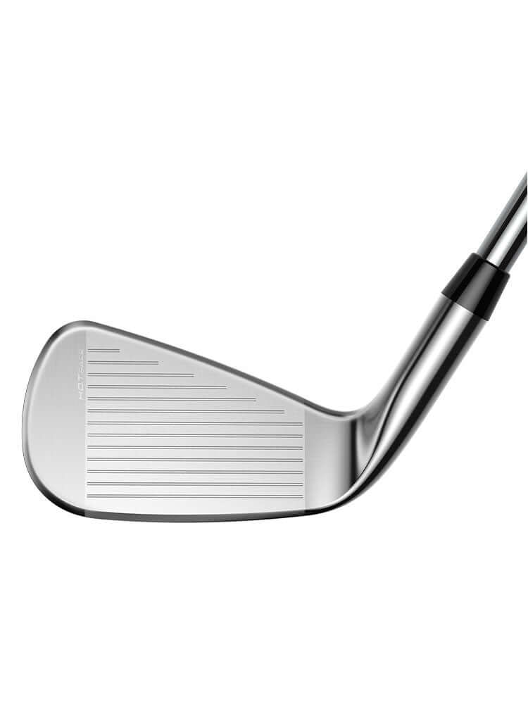 Close-up of the clubface of KING TEC Utility Irons showcasing its sleek design and precision grooves.