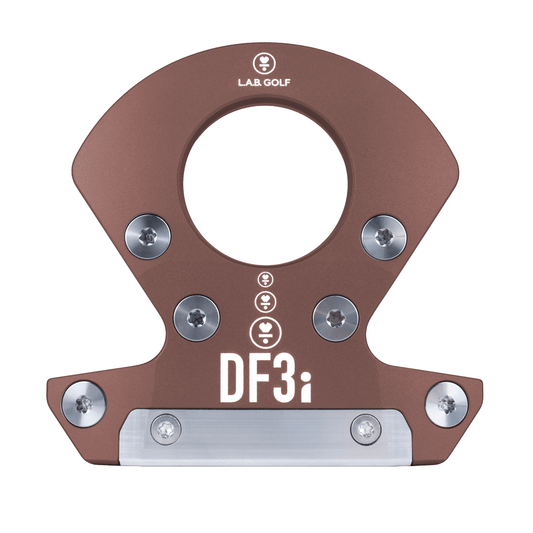 L.A.B. Golf DF3i Custom Putter viewed from above showcasing its unique design and stainless steel insert.