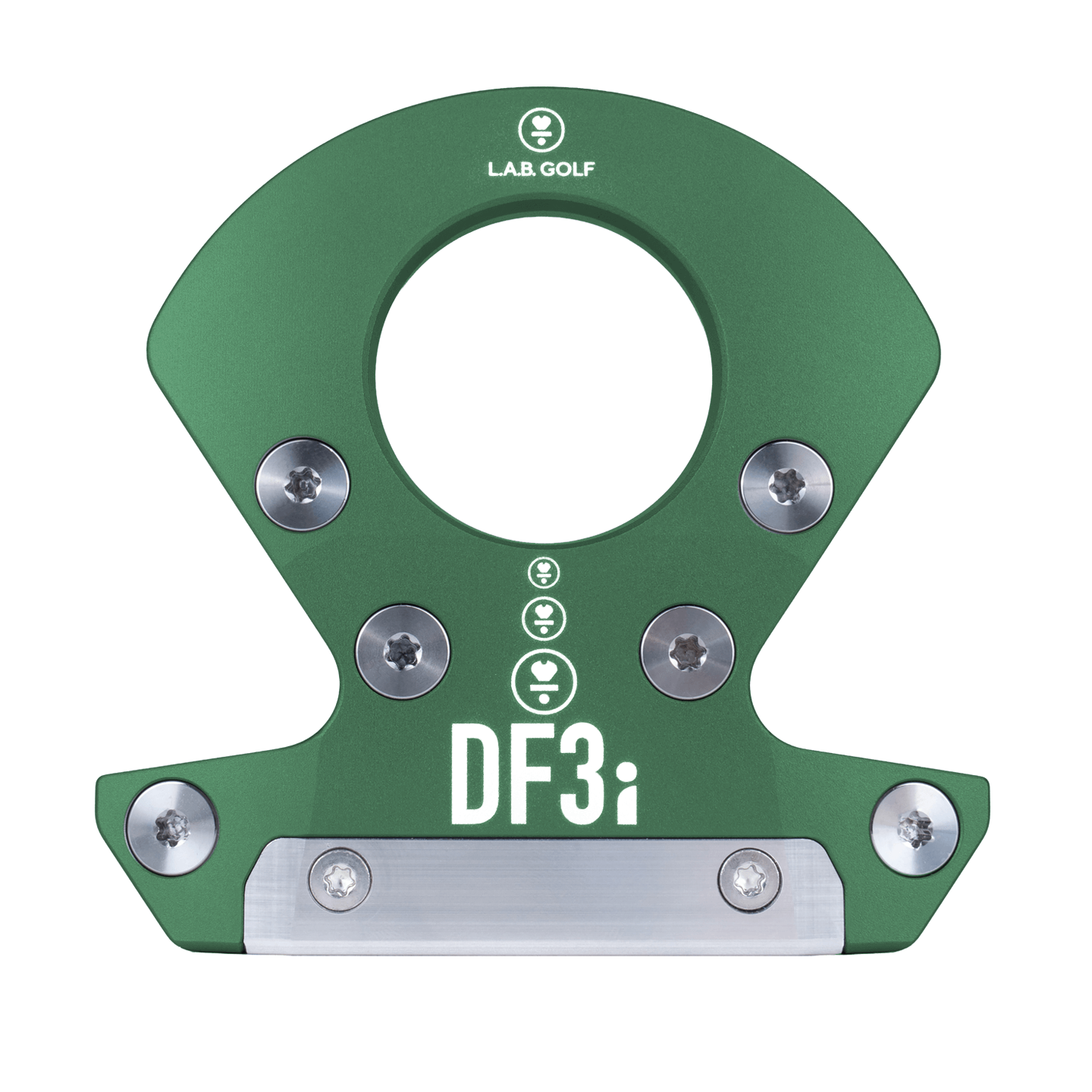 L.A.B. Golf DF3i Custom Putter in green with stainless steel insert and adjustable weights.