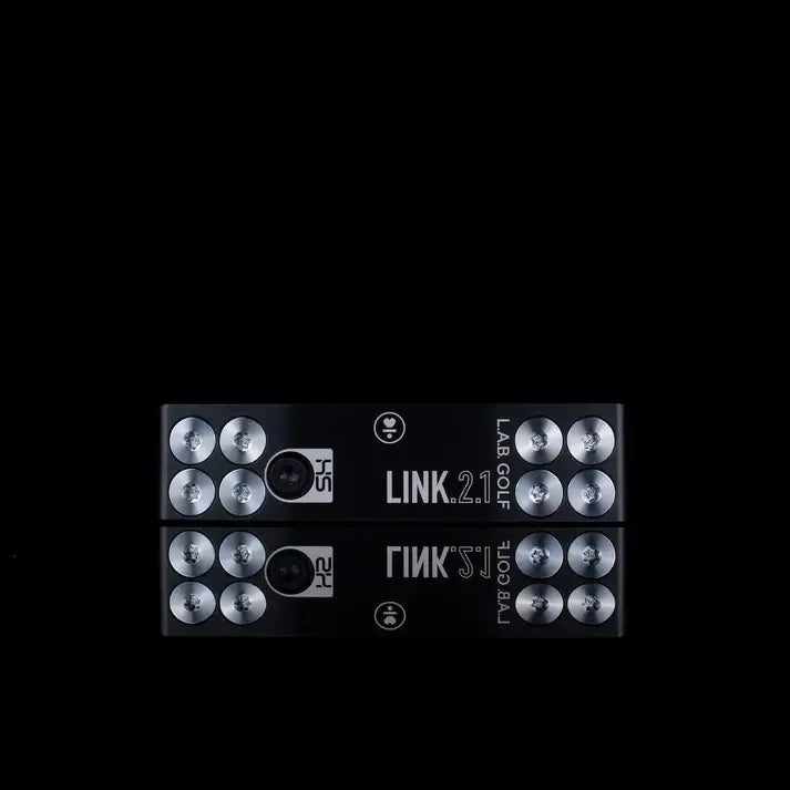 L.A.B. Golf Link.2.1 Standard Putter showing its unique design and branding on a black background.