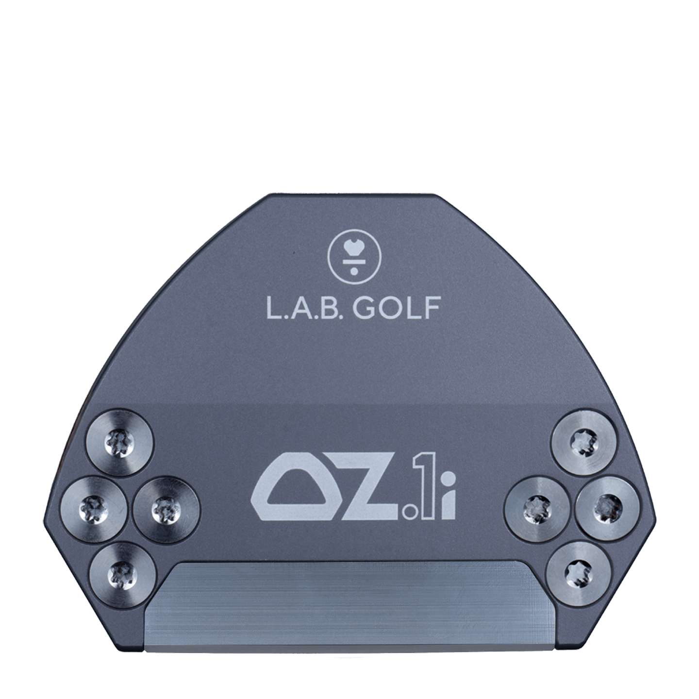L.A.B. Golf OZ.1i Custom Putter top view with logo and stainless steel face insert.