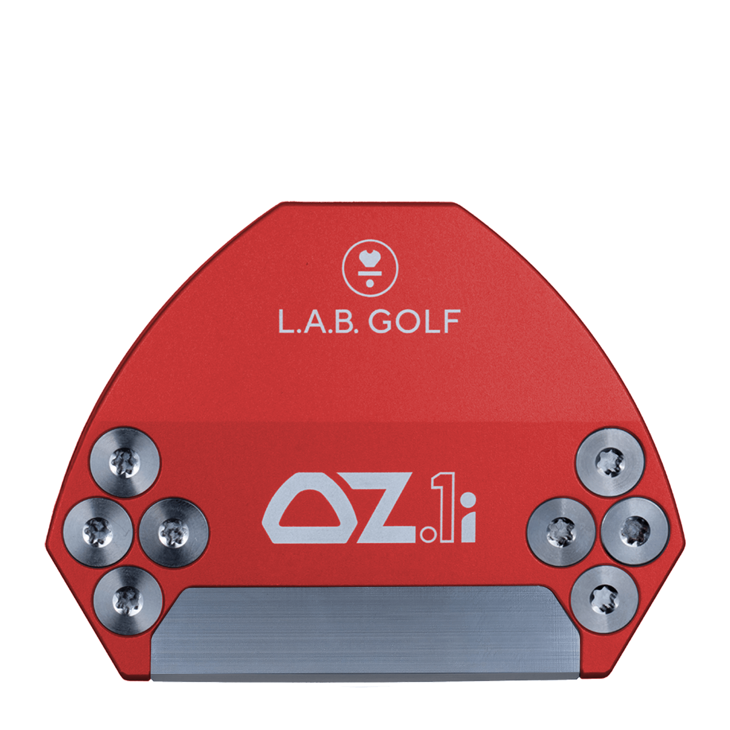 L.A.B. Golf OZ.1i Custom Putter front view showcasing red design and stainless steel insert.