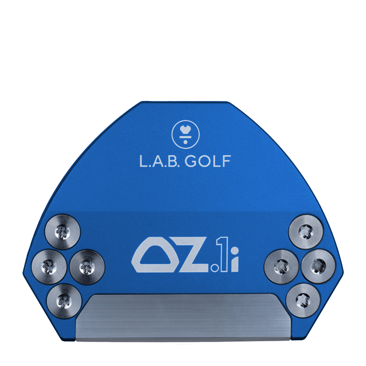 L.A.B. Golf OZ.1i Custom Putter with blue design and stainless steel insert for improved performance.