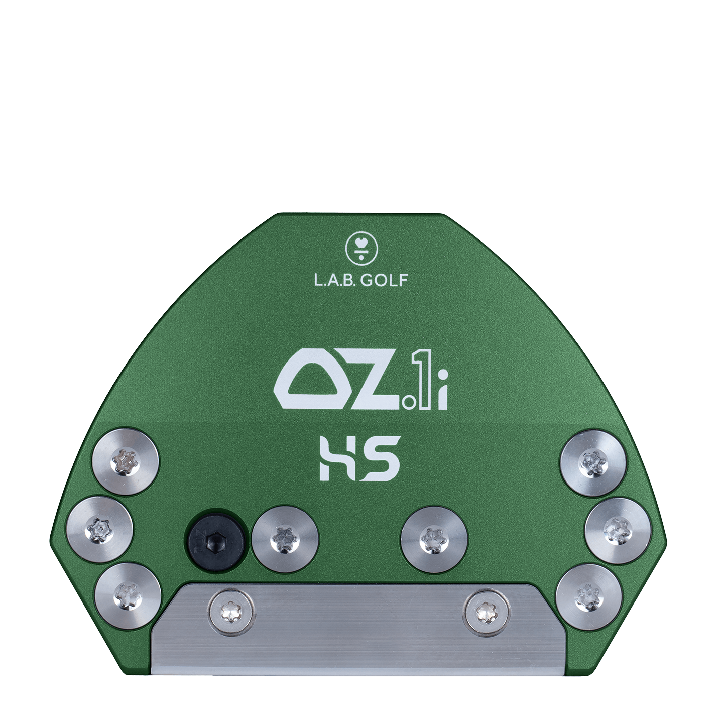 L.A.B. Golf OZ.1i HS Custom Putter green heel-shafted putter showcasing unique design and construction.