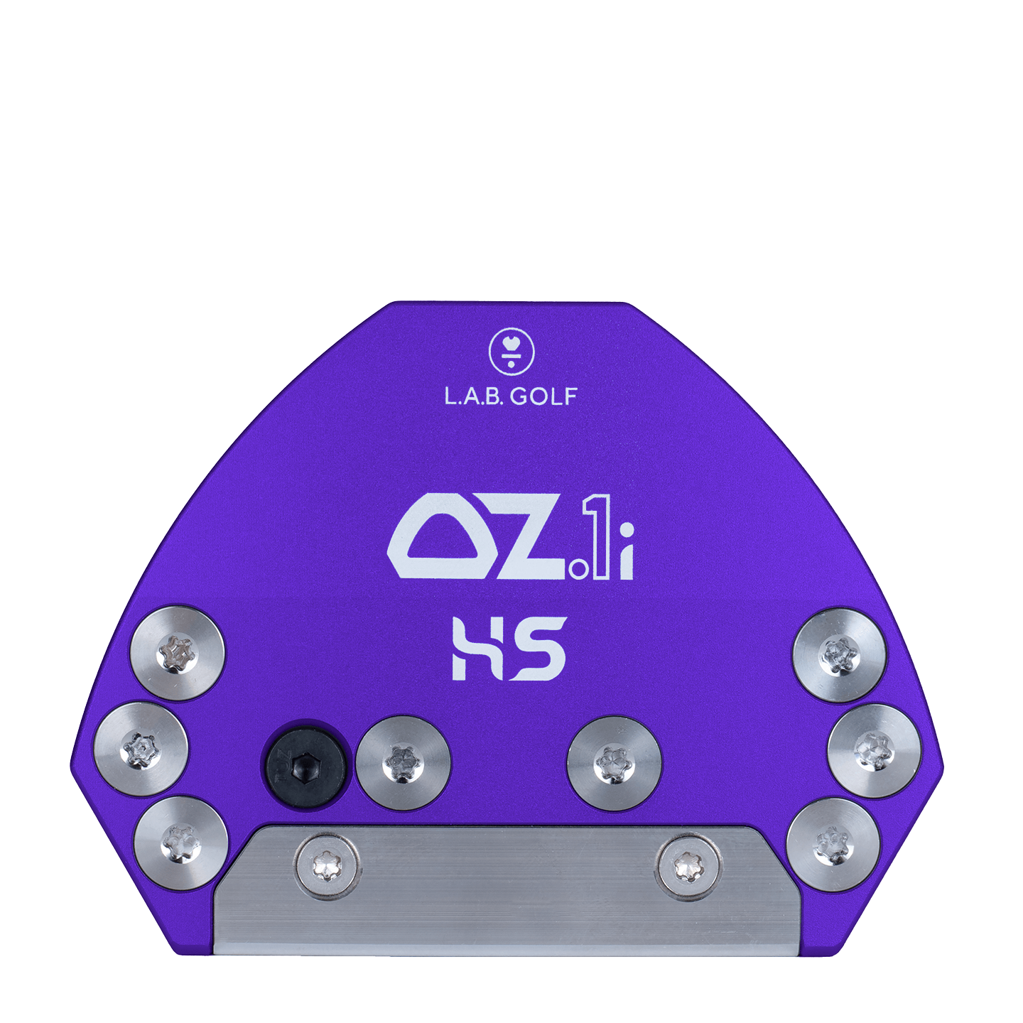 L.A.B. Golf OZ.1i HS Custom Putter in vibrant purple with metallic accents and adjustable weights.