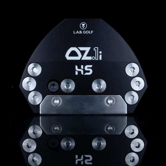 L.A.B. OZ.1i HS heel shafted putter with distinct design and adjustable weights, showcasing premium craftsmanship.