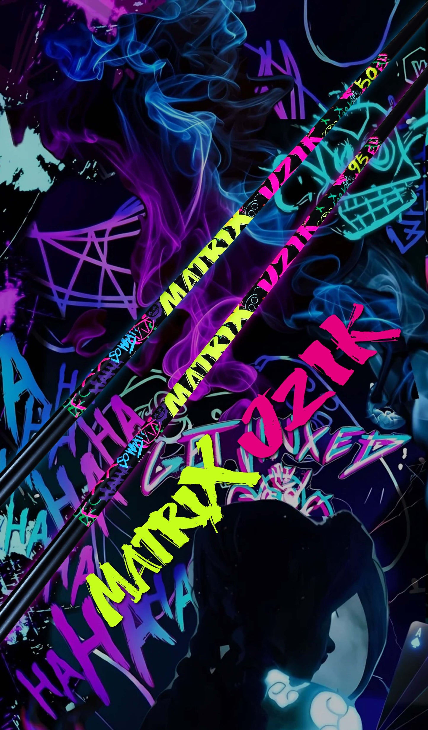 MATRIX CFHD Graffiti Series Wood Shaft showcased with vibrant colors and graffiti design, emphasizing performance and style.