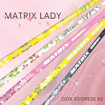 MATRIX DRESS Series Wood Shaft in vibrant colors for women golfers, including MATRIX LADY OZIK X3 and DRESS X3.
