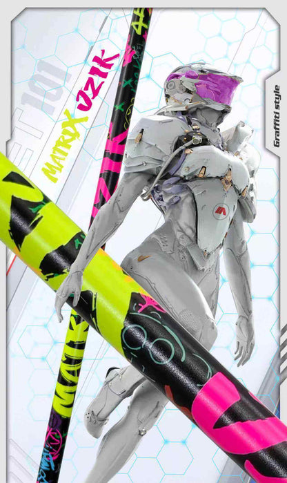 MATRIX CFHD Graffiti Series Wood Shaft displayed with artistic design by MATRIX OZIK, showcasing vibrant colors and unique style.