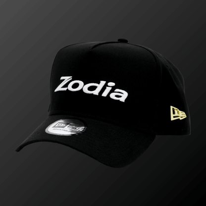 Zodia Metal Badge Cap featuring embroidered logo and New Era flag logo in black fabric