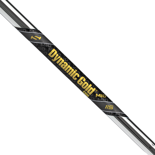 True Temper Dynamic Gold Mid 115 iron shaft showcasing unique geometry for enhanced launch and spin.