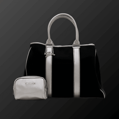Zodia Neoprene Tote Bag Boston in black with silver handles and matching pouch for versatile styling and practicality.