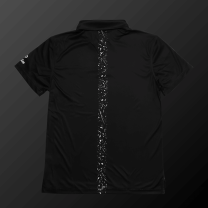 Zodia Splash Polo Shirt in black with vertical splash design on back, perfect summer wear with cooling material.