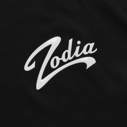 Zodia logo on a black background, showcasing stylish design for Zodia apparel.