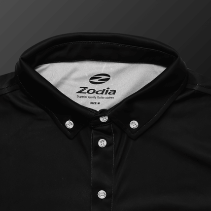 Zodia Splash Polo Shirt in black, featuring a button-down design and logo for superior quality golf wear.
