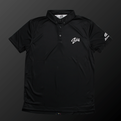 Zodia Splash Polo Shirt in black with silicone logo and cooling contact material for summer comfort.